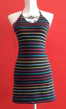 PEACH TREE PRENDISOLE NERO A RIGHE COLORATE TAGLIA 2