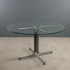 Tavolo Tondo Vintage Metallo Cromato Vetro Italia Design Anni 70 Originale