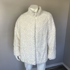 Vintage Dennis Basso Womens XL White Ivory Rose Faux Fur Long Coat NEW
