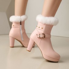 Stivaletti donna pelliccia aderenti invernali tacco medio blocco casual fibbia stivali caldi scarpe