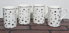 4 Sakura Coffee Mugs Galaxy Classic White Fine Porcelain 14K Gold Stars set of 4
