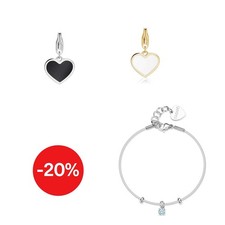 Ciondolo Cuore Nero Bianco Donna Sagapo Acciaio + Bracciale Cristallo S'agapo