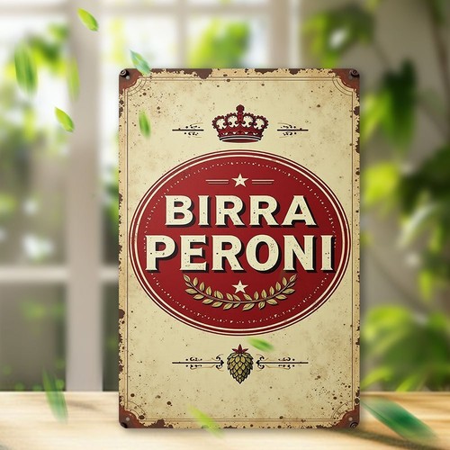 Vintage cream metal sign birra - cream,