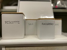 BELLINTAVOLA BARATTOLO BISCOTTIERA SALE CAFFE' ZUCCHERO CERAMICA BIANCA TAPPO