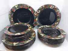 TIFFANI BOUTIQUE CERAMICHE SET PIATTI TIFFANY 20 PEZZI NERI CON FIORI