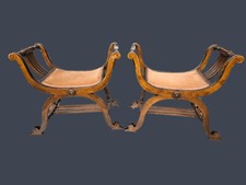 COPPIA SGABELLI SAVONAROLA IN MASSELLO INTEGRE ORIGINALI EPOCA 800' RESTAURATE