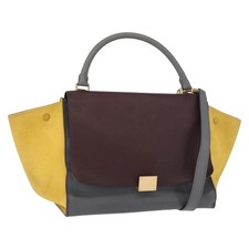 CELINE Borsa a mano media a trapezio in pelle 2 vie grigio oro originale BA7555