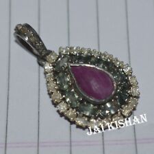 Rubino Verde Zaffiro Gemma Polki Diamante 925 Argento Sterling Festa Ciondoli