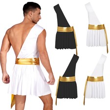 Costume uomo antico dio greco Roma toga abito fantasia una spalla gonna con volant