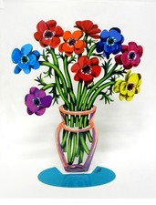 David Gerstein scultura arte moderna in metallo papaveri vaso fiori piccolo t...