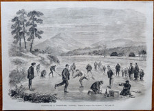 Stampa antica Yokohama Giappone pattinaggio ghiaccio xilografia originale 1866