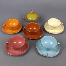 Servizio Da Tè Ceramica Multicolore Sesto Fiorentino Fiamma Ferrel Vintage 1950