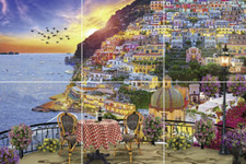 Cena Positano Italia tramonto vista mare animali ceramica piastrelle murale backsplash