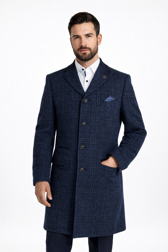 Navy cappotto lana colletto - navy,