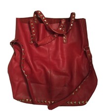 ZARA borsa rossa borchie stud metallo dorato, vera pelle cuoio 100% morbidissima