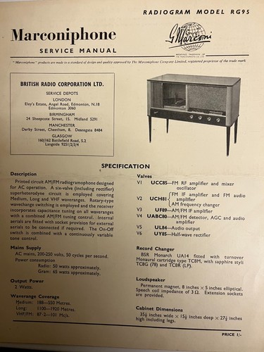 Marconiphone rg95 radiogram - marconiphone,