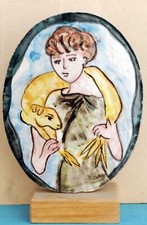 Remo Brindisi scultura in ceramica con base legno cm 16x20h