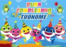 Cialda BABY SHARK SQUALO con NOME Decorazione Torta Ostia Zucchero