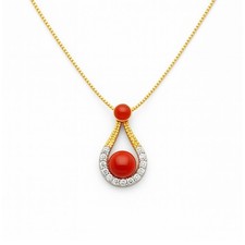 Collana Argento 925 dorato Ciondolo goccia bottone corallo rosso naturale pietre
