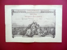 Diploma Istituto Industriale Milanese Giacomo Feltrinelli Tecnico Meccanico 1914