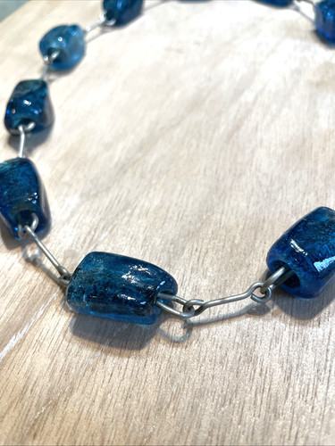 Collana perle vetro blu - collana,