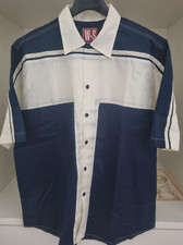 Camicia uomo estiva W S Shirts manica corta taglia L in cotone bianca e blu