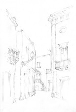 MANDURIA, verso la chiesa, disegno a matita, puglia salento vino primitivo