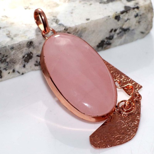 Ciondolo quarzo rosa placcato - ciondolo,