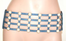 Cintura donna blu perle bustino cinturone stringivita elastica a molla UBB4