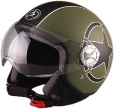 CASCO MOTO SCOOTER STAR VERDE OPACO DEMI JET 101 CON VISIERA ELICOTTERISTA