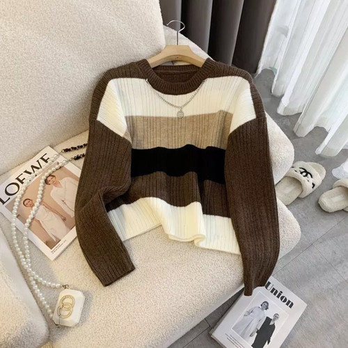 Maglione marrone righe morbido - marrone,