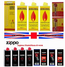  Genuine Zippo,Ronsonol Premium  Lighter Fuel Fluid Refill Ronson Wick & Flints 