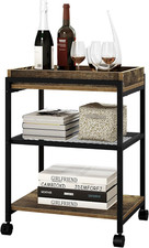 Tavolino da Salotto a 3 Ripiani, Tavolino da Divano con Rotelle, Vassoio Rimovib