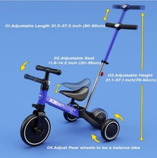 Triciclo bambino in metallo Blu tricicli bimbi a pedali bambini con Maniglia 