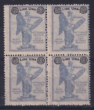 regno 1924 vittoria soprastampato n.161 mnh gomma integra quartina