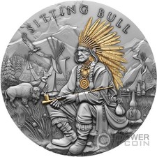 SITTING BULL Legendary Warriors Toro Seduto 2 oz Moneta Argento 5$ Niue 2025