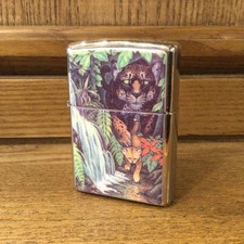Accendino olio vintage Zippo 1996 Mysteries Of The Forest Jaguar & Cub placca argento