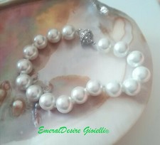BRACCIALE PERLE SOUTH SEA AUSTRALIANE BIANCHE 10MM ANNODATO CHIUSURA CON ZIRCONI