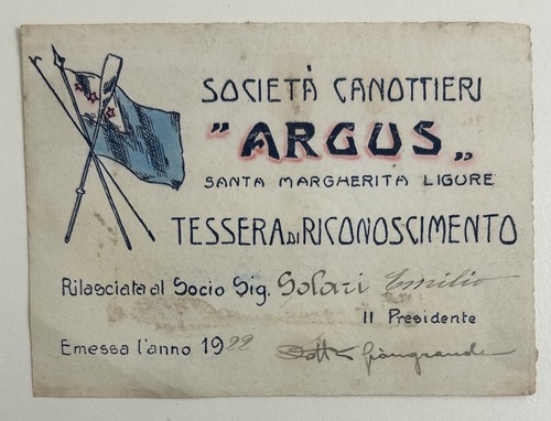 1922 tessera sport canottaggio - 1922,