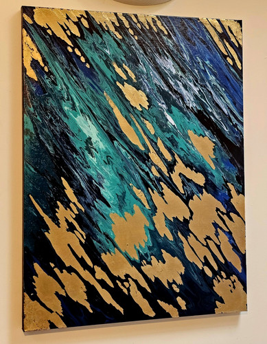 Quadro fluido astratto blu - , oro