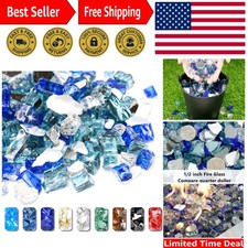 Ultra Clear & Aqua Blue Fire Glass - 20 lbs Tempered Gem for Fireplaces