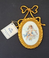 Miniatura ovale in porcellana angelo con fiori 9x12 cm