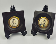 Due miniature XIX secolo Ritratto di Giovinetta OPERA COPPIA QUADRO CORNICE Nera