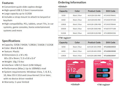 Adata 128 256gb penna - 16/32/64/128/256gb,