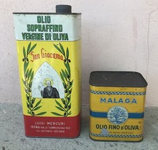 2 Scatole Latta Taniche Olio Malaga Minerva SA (Piena) +San Giacomo Mercuri Roma