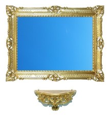 SET SPECCHIO GRANDE CM 86X67 + MENSOLA IN STILE BAROCCO VENEZIANO FINTO VINTAGE
