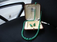 Parure collana + orecchini Agata Verde /Crisoprasio? in oro + cristalli di rocca