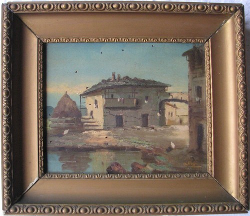 Galline sull aia dipinto olio - galline, sull'aia