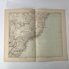 Stieler Hand-Atlas 1908 Sud America tavola 4 carta originale Petermann Gotha