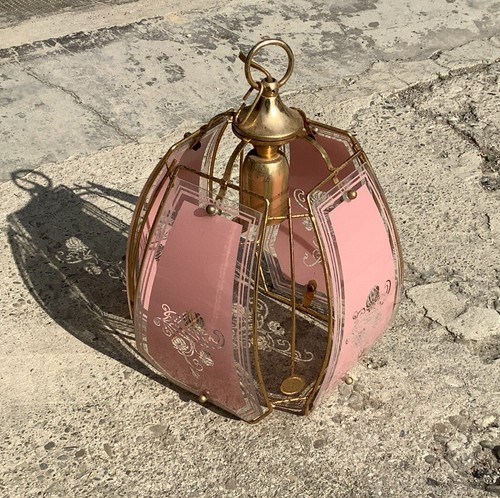 Lampadario vintage vetro rosa - vintage,